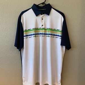 Greg Norman Golf polo, blue/white, GUC